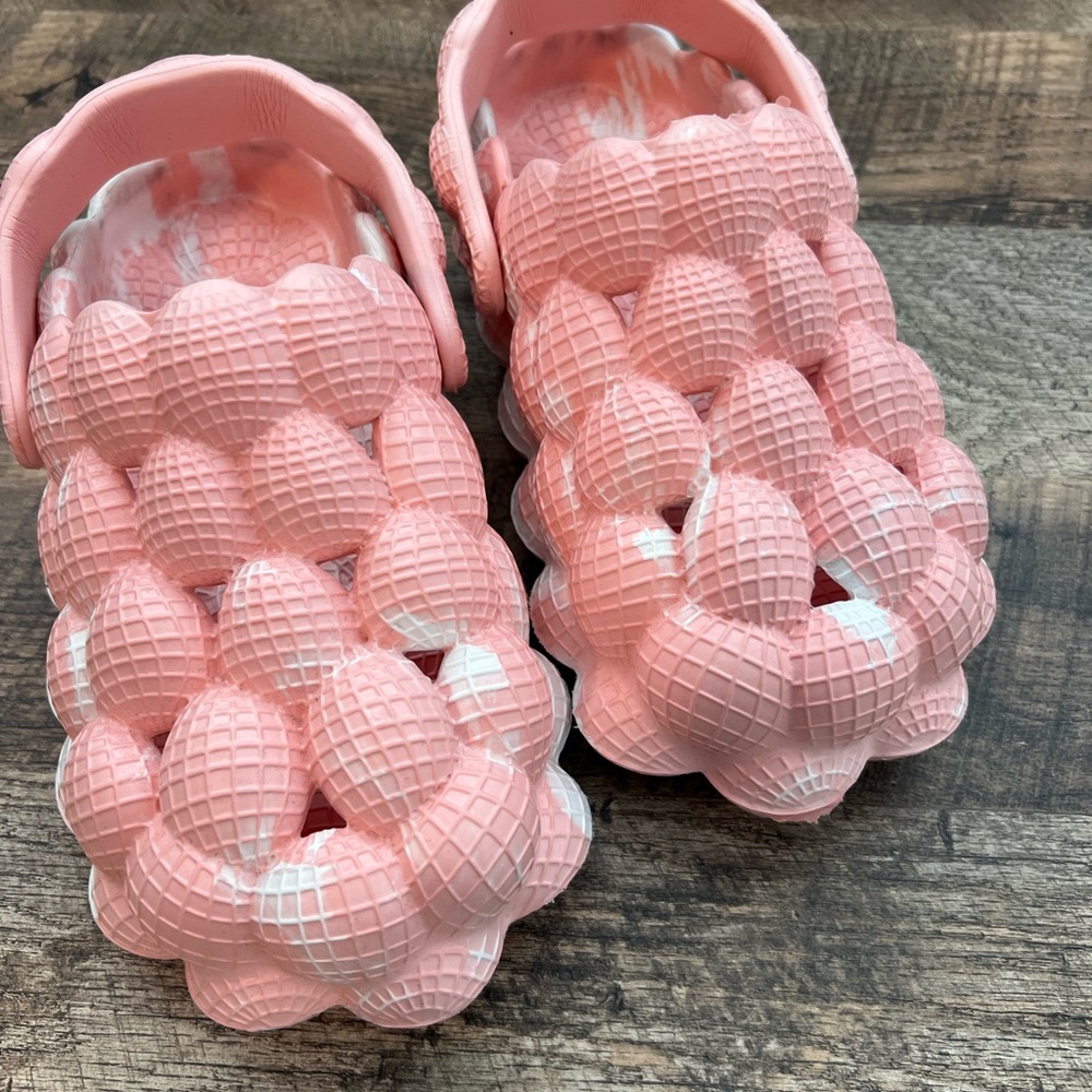 Women’s Pink and White Bubble Slides